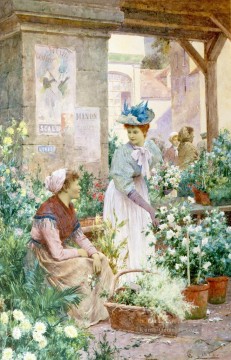Der Blumenmarkt Boulogne Alfred Glendening JR Frauen Impressionismus Ölgemälde
